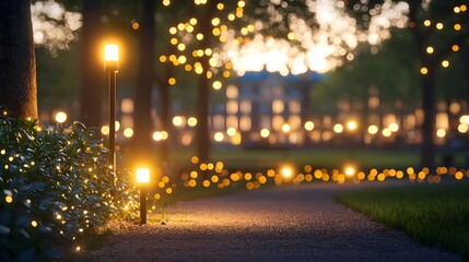 Illuminated Garden Path at Dusk