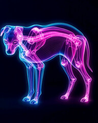 Vibrant neon illustration of a dog's skeletal structure.
