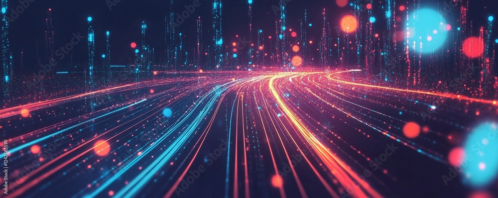 Poster Flowing and glowing data streams creating a futuristic abstract backdrop