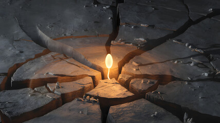 A single glowing seed sprouting from a cracked stone, radiating warmth.