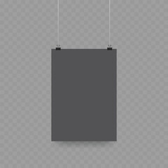Hanging Blank Poster Paper Mockup Set with Clips Vector