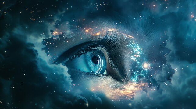 Dreamy collage of celestial images, starry skies, and mystical elements