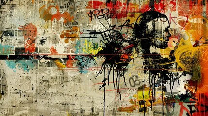 Fototapeta premium Grunge collage with urban textures, graffiti, and rebellious icons