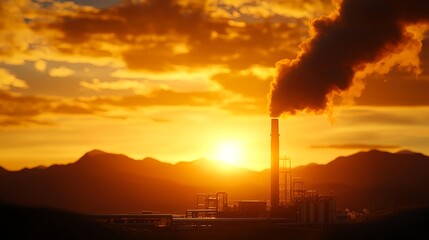 Obraz premium Industrial Pollution at Sunset