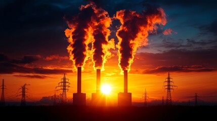 Obraz premium Industrial Pollution at Sunset