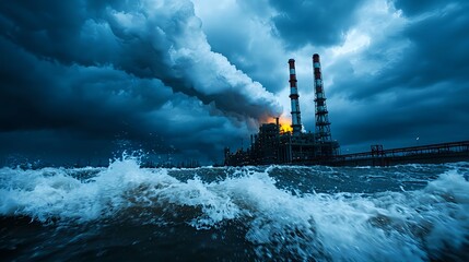 Fototapeta premium Industrial Power Plant Under a Dramatic Storm