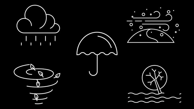 Storm And Rain Weather Line Icons