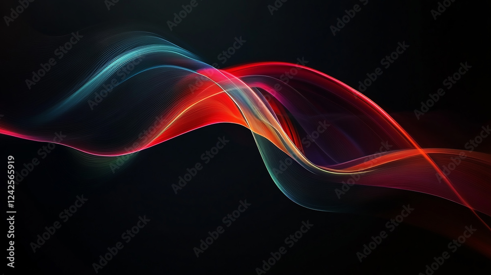 Wall mural abstract dark background with smooth soft lines colorful minimalism on black background