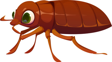 Cartoon funny cockroach insect character with big, expressive eye. Isolated vector playful and charming pest, domestic parasite. Funny roach bug personage with segmented brown body and long antenna