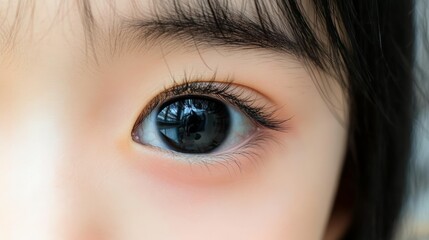 Fototapeta premium Asian little girl's eye in black and bright with eyebrow natural black hair cornea