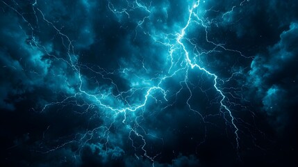Intense Blue Lightning Storm at Night Dark Sky