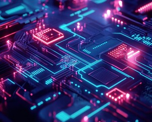 Obraz premium Futuristic Circuit Board, glowing neon, technological background, for tech websites