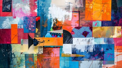 Fototapeta premium Abstract collage with layered colors, geometric shapes, and artistic strokes