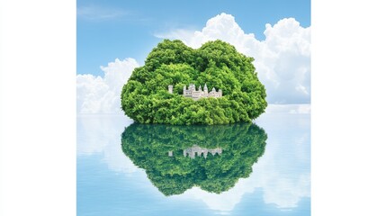 Serene Castle Island Oasis Reflecting in Calm Waters