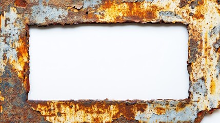 Old Metal Signs with Rust Sun-Dried Sifted Paint - A Frame with an Empty Space Inside for Your Message Isolated on White Background