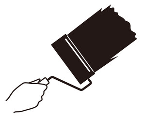 ローラーで塗装する手のモノクロイラスト