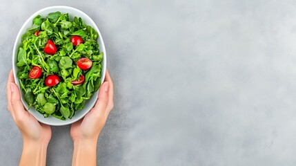 Fresh Green Salad with Cherry Tomatoes in a Bowl, Generative AI.