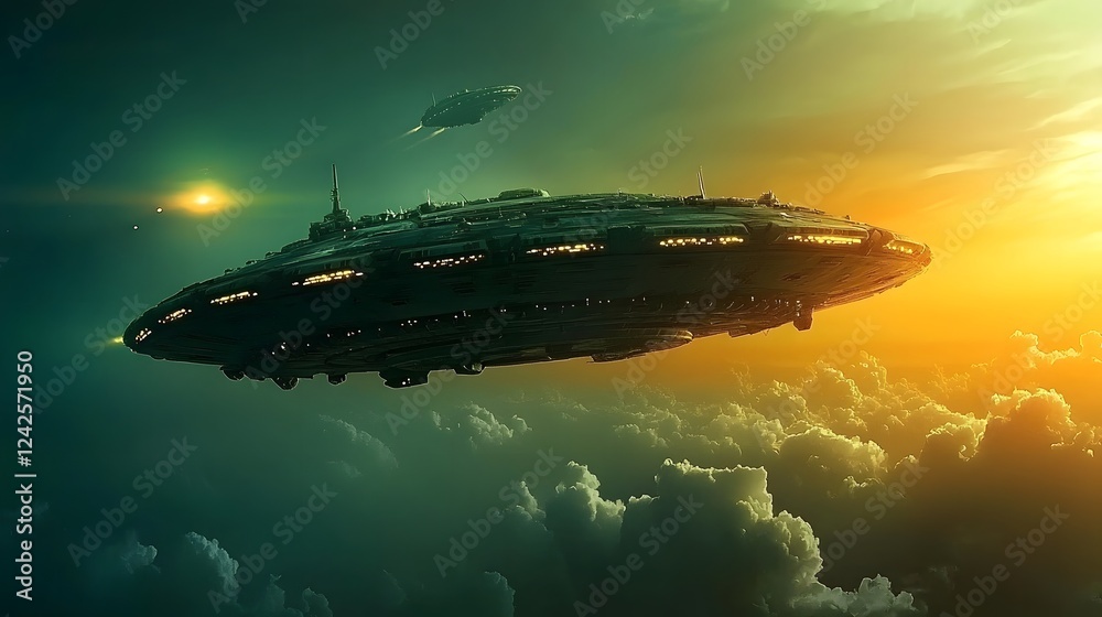 Poster dramatic image of a futuristic advanced spacecraft being detected by military radar in restricted ai