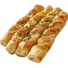 Freshly Baked Garlic Breadsticks on a White Background, Perfect for Appetizers and Side Dishes in Restaurants or Home Cooking