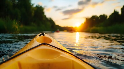 Kayaking at Sunset on Calm River