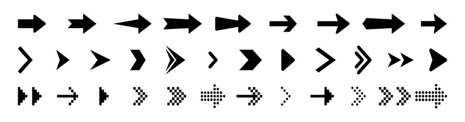 Arrow icons. Vector illustration of arrow icons set. Cursor. Collection different arrows sign. Modern simple arrows..