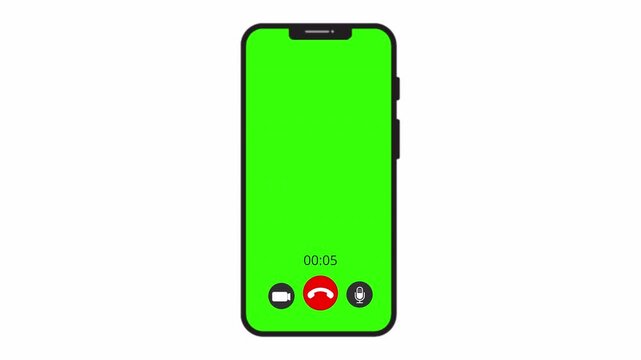 video call mobile display animation on white background, Smartphone green screen for video call, video call mobile green screen on whit background.