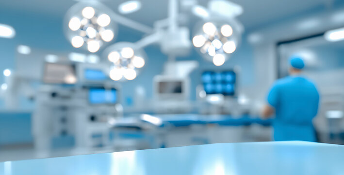 Surgeon working in operating room with blurred background