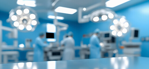 Surgeons performing surgery in a modern operating room. blurred background