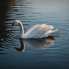 A swan’s feather drifting gently on a calm lake.