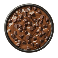 Fototapeta premium chocolate chip pudding in a dark bowl top view isolated on transparent white background, clipping path