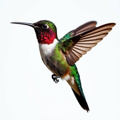 Fototapeta premium Vibrant Hummingbird MidFlight Against Isolated White Background