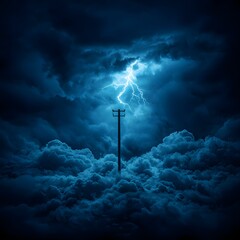Fototapeta premium Lightning Strikes Power Pole in Dark Stormy Night