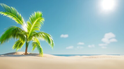 Fototapeta premium Lone Palm Tree on Sunny Tropical Beach