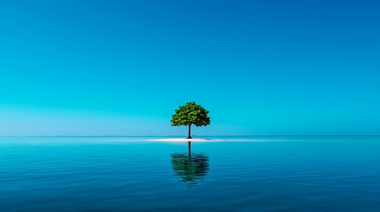 Obraz premium Lone Tree on a Small Island in a Blue Ocean