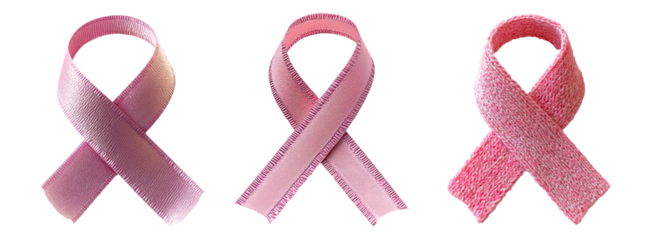 Set of pink awareness ribbon isolated on transparent background
