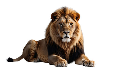 Fototapeta premium Majestic Lion Resting on Transparent Background – AI Generated Wildlife Illustration 