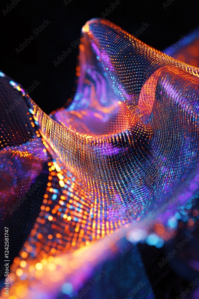 Poster Vibrant abstract particles creating a digital wave against a black backdrop