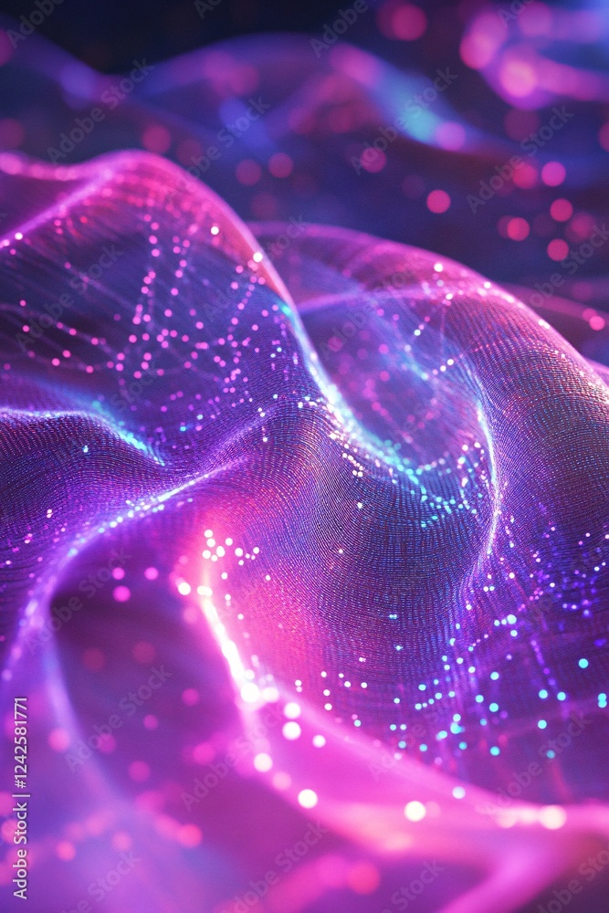 Aufkleber Dynamic wavy surface with flowing particles on abstract background