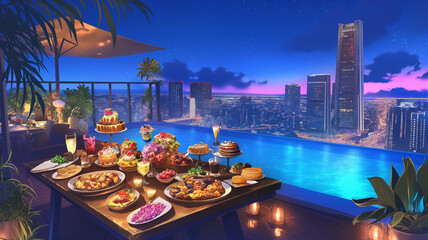 都会の夜景と極上のデザート｜ルーフトップラウンジで楽しむロマンチックディナー