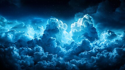 Fototapeta premium Luminous Blue Night Sky with Clouds
