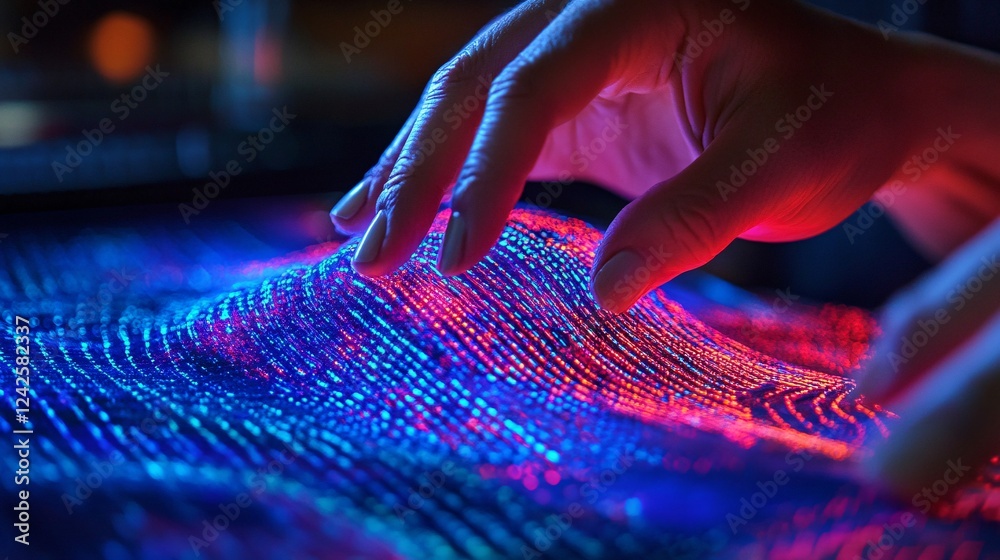 Aufkleber Scientist manipulating a futuristic 3d data analysis projection with their hands