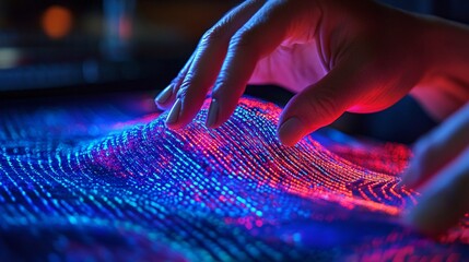 Scientist manipulating a futuristic 3d data analysis projection with their hands