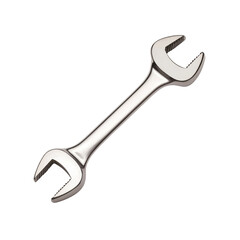 A shiny metal wrench with an elongated body and open ends, commonly used for tightening or loosening nuts and bolts.