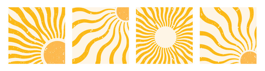 Sun abstract sunrays clipart set. Yellow sun rays, sun light and solar heat in water color clip art wallpaper collection vector illustration. 
