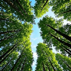 Obraz premium Trees and sky blend seamlessly under the canopy, nature, balance, sky