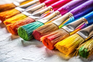 Obraz premium A vibrant paintbrush set, splashed with color, against a pristine white backdrop, evokes artistic culinary inspiration.