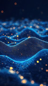 Abstract blue waves with golden particles background animation loop