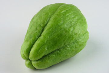 Fresh Green Chayote Vegetable Isolated on White Background for Kitchen Use