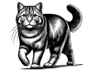 Beautiful cat in full-body, vector sketch, SVG, isolated on white background	
