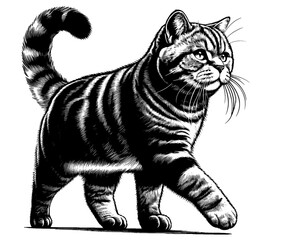 Beautiful cat in full-body, vector sketch, SVG, isolated on white background	